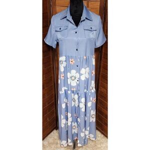 JC Fashion Vintage Women's Large Long Maxi Dress Casual Daisy Floral Button Down